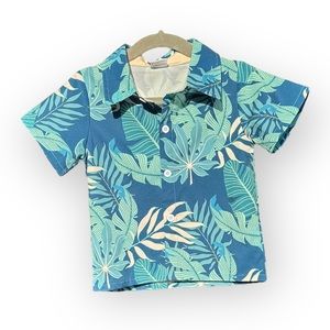 Blue Hawaiian Short-Sleeve Collared Button-Up Shirt for Toddlers, Size 2T-3T